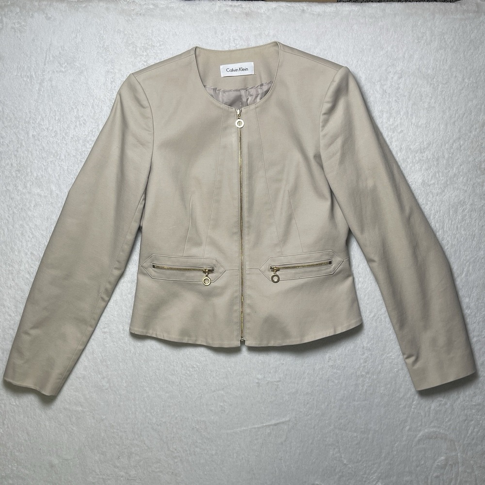 Calvin Klein Beige Blazer Jacket Petite Size Long Sleeve